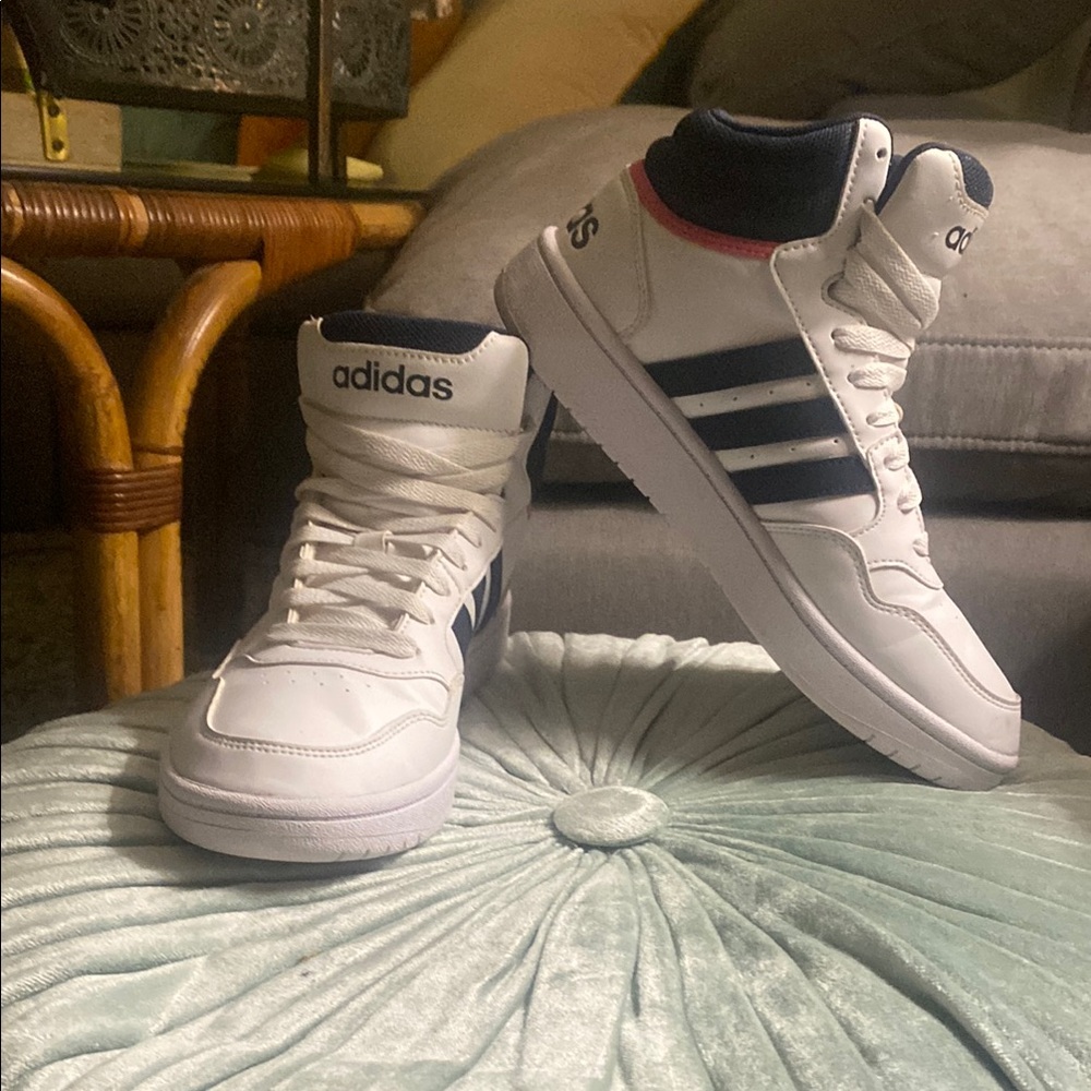 Adidas White and Navy High-Top Sneakers